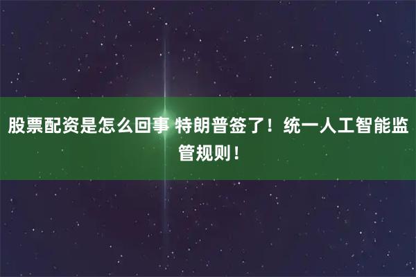 股票配资是怎么回事 特朗普签了!统一人工智能监管规则!